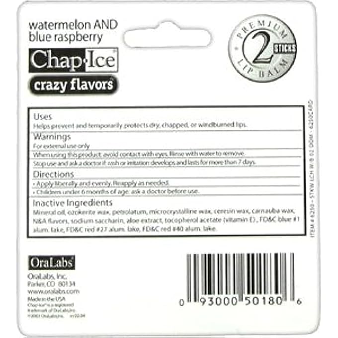 Chap Ice CHAPICE CRAZY FLAVORS LIP BALM WATERMELON AND BLUE RASPBERRY 2 STICKS - Image 3